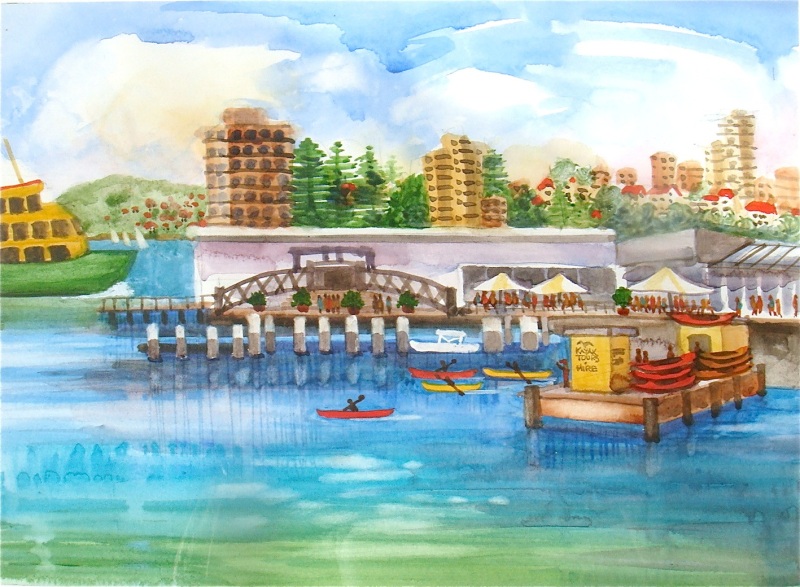 Kayaks At Manly Cove - Watercolour